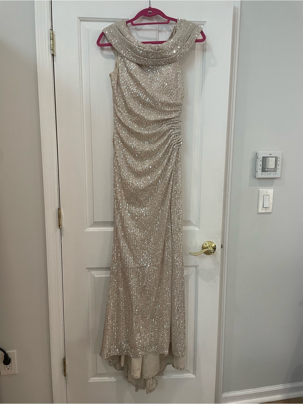 IEENA MAC DUGGAL Nude Sequined Drop Shoulder